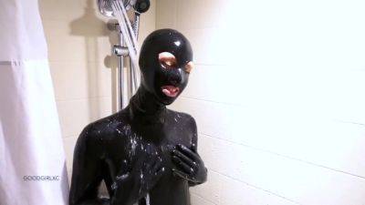 Insanely Hot Girl In A Latex Catsuit Uses Her Vibrator In The Shower And Has A Crazy Orgasm - hclips.com