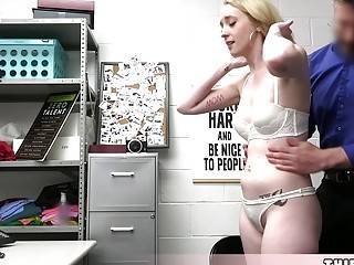 Cute blonde shoplifter teen with a lot of tattoos gets punish fucked - sunporno.com